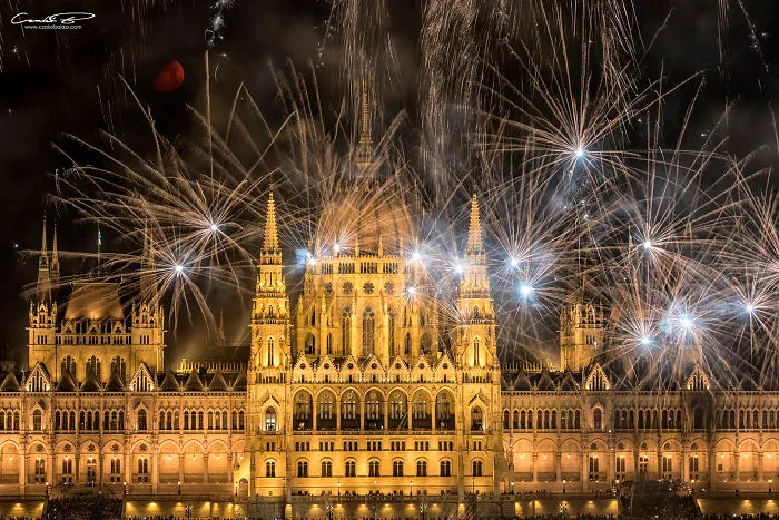Fireworks Over The Parliament Of Hungary 2018