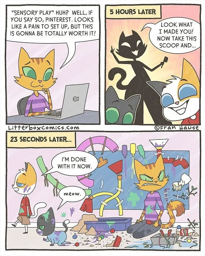 My Experience As A Mom Of Two Boys In 31 Comics With A Feline Twist