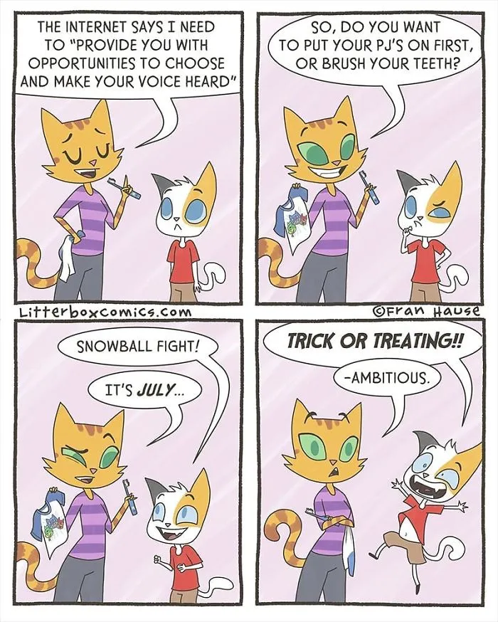 My Experience As A Mom Of Two Boys In 31 Comics With A Feline Twist