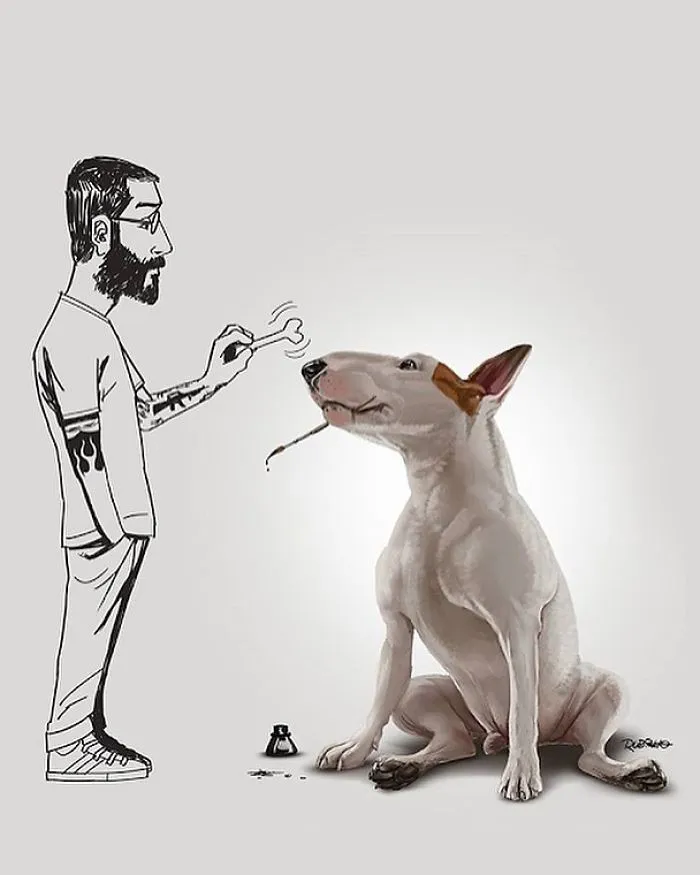 Guy Whose Wife Left Him With Nothing But A Dog Continues To Put Him In Fun Scenarios (116 New Pics)