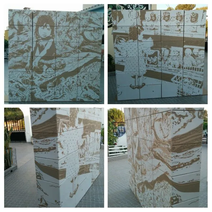 The Wall | 24 Cardboard Boxes , One Wall, Two Realities - Handmade With X-Ato Knife