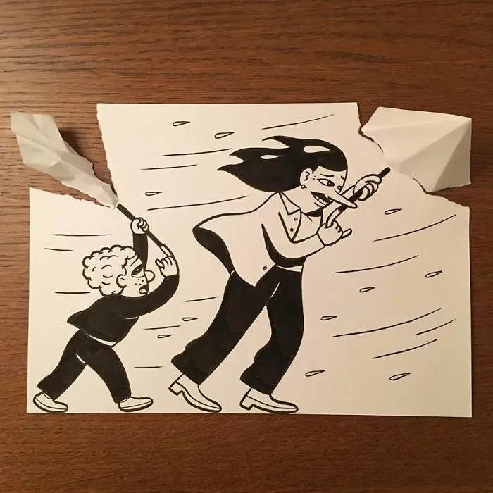 Artist Brings His Drawings To Life By Playing With A Simple Piece Of Paper