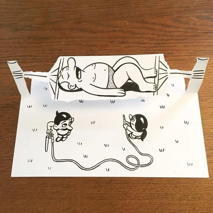Artist Brings His Drawings To Life By Playing With A Simple Piece Of Paper