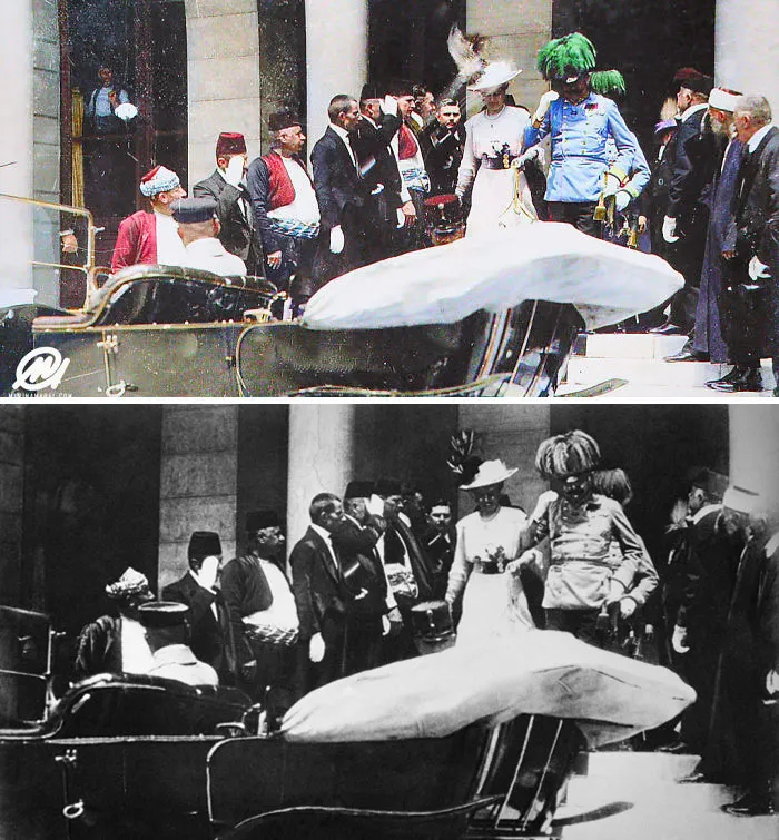 Archduke Franz Ferdinand And His Wife, Sophie, Leave Sarajevo City Hall On June 28, 1914, Shortly Before They Were Killed. Within 30 Days, Wwi Would Begin