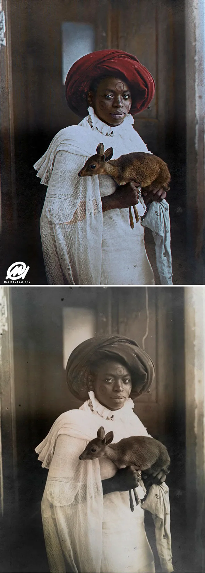 Mujer de Kenia sosteniendo un dik-dik, Mombasa, 1909