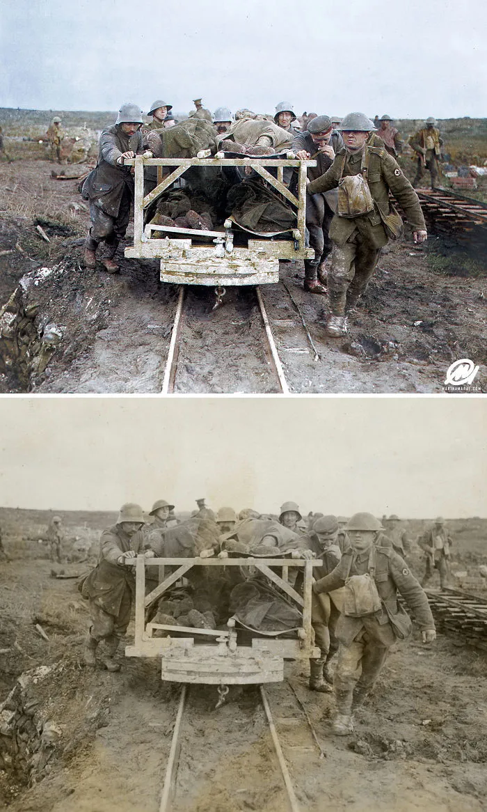 Bringing Canadian Wounded To The Field Dressing Station At Vimy Ridge In April 1917