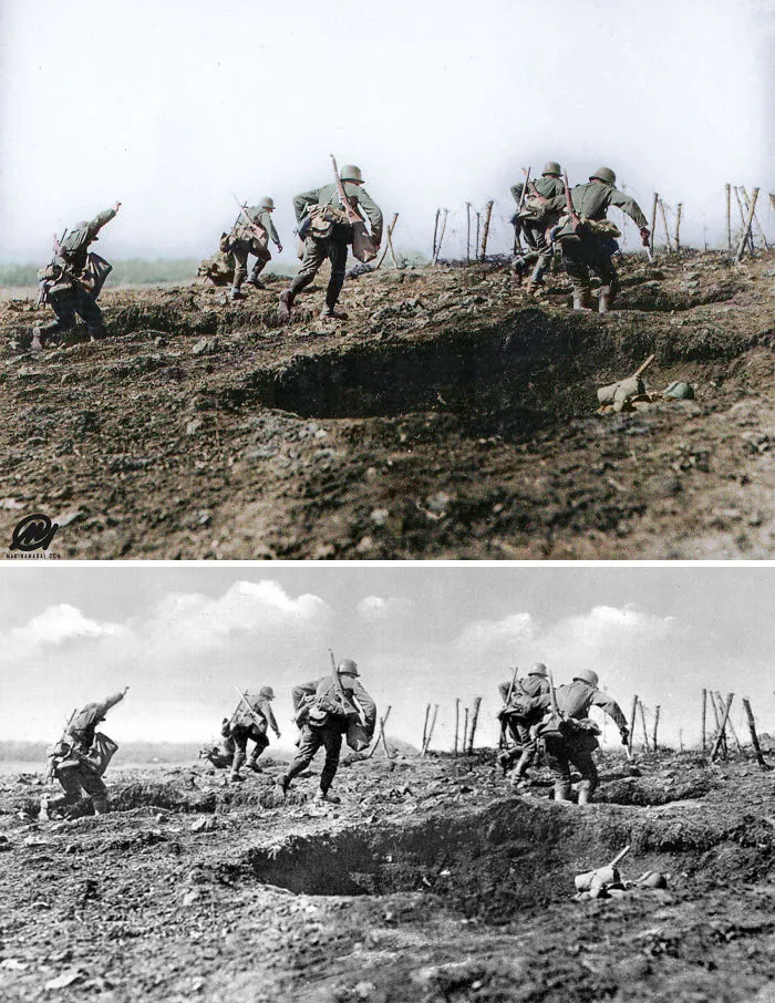 German Stormtrooper Photographed On A French Training Ground Exercise For The March 1918 Kaiserschlacht Offensive