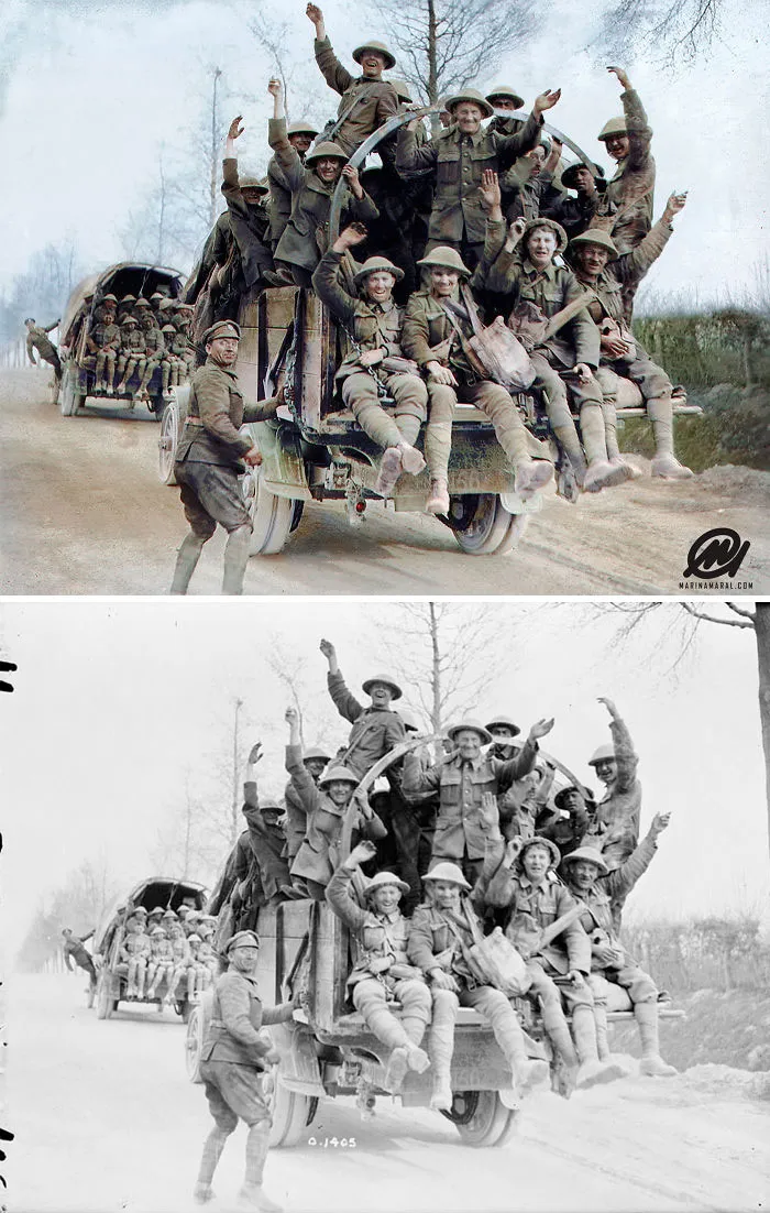 Canadian Soldiers Celebrating After Fighting On Vimy Ridge, April 1917