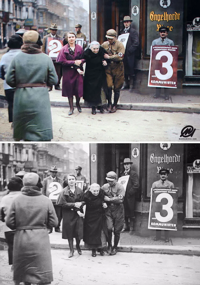 A National Socialist Helps An Elderly Woman From A Polling Station During The German Federal Election, Berlin, November 1932