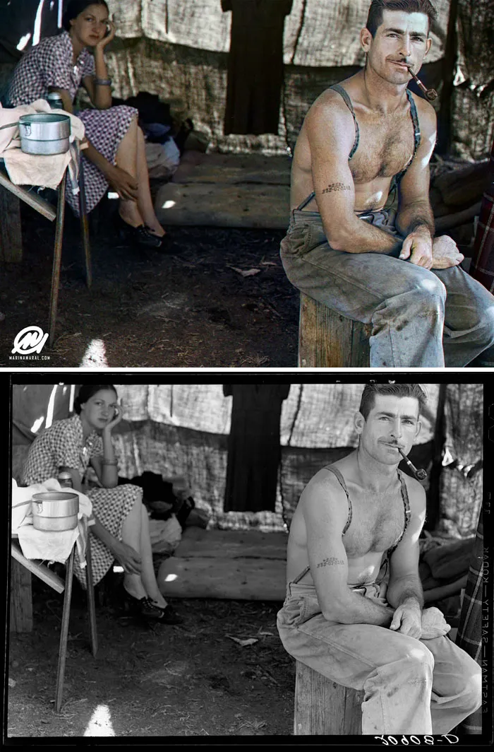 Unemployed Lumber Worker (Thomas Cave) Goes With His Wife (Vivian) To The Bean Harvest, Oregon, August 1939
