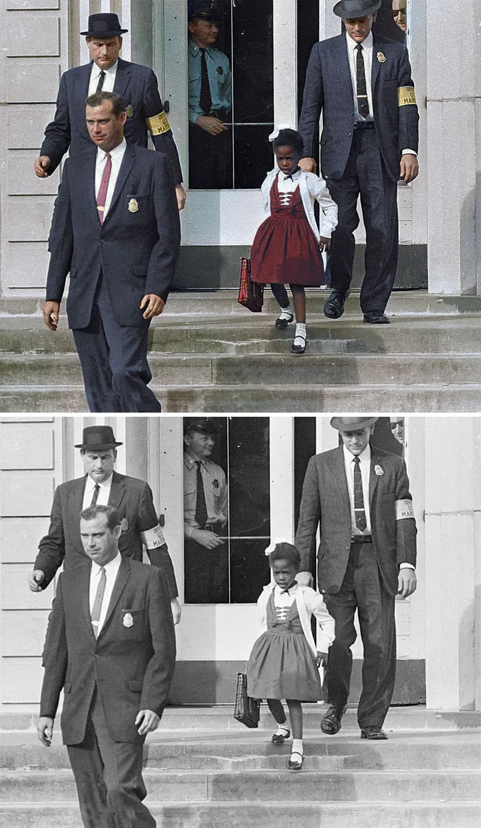Ruby Bridges, escoltada para asistir a una escuela para blancos, 1960
