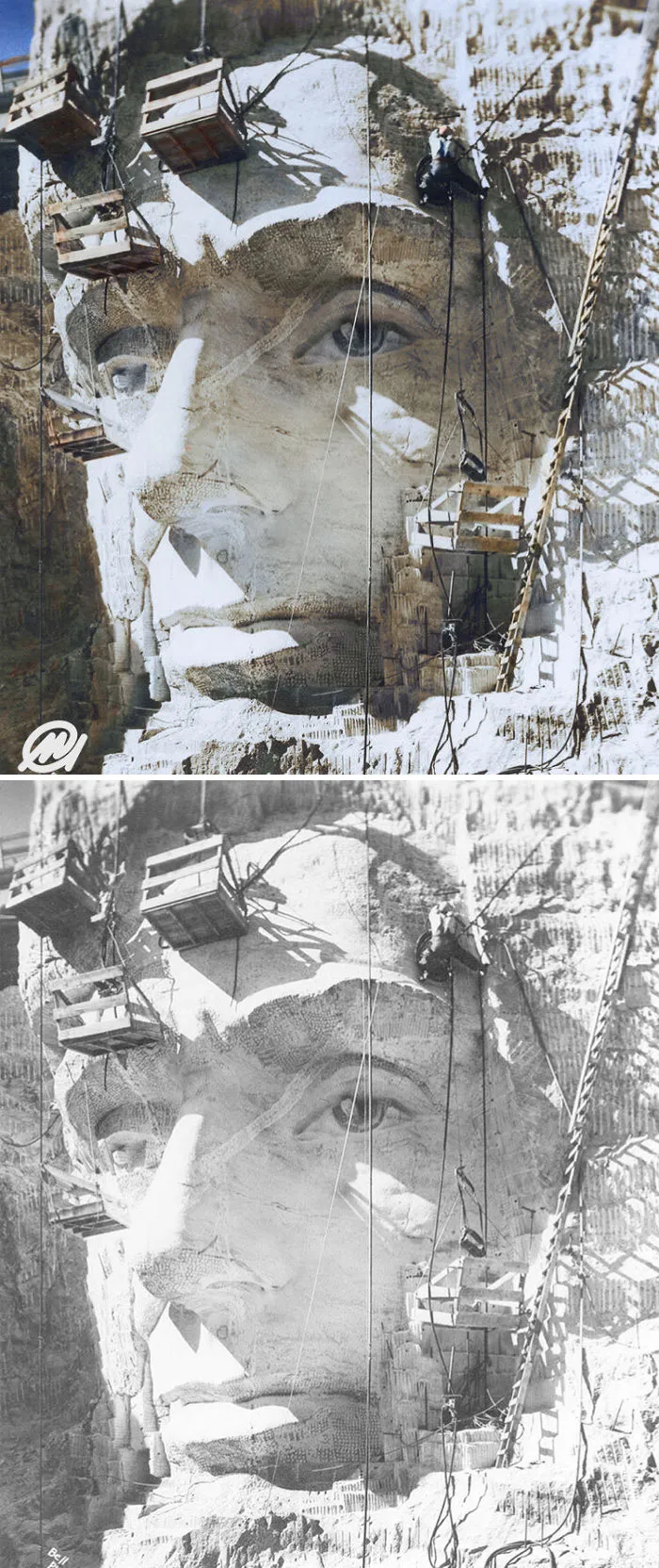Working On Lincoln, Mt. Rushmore 1937