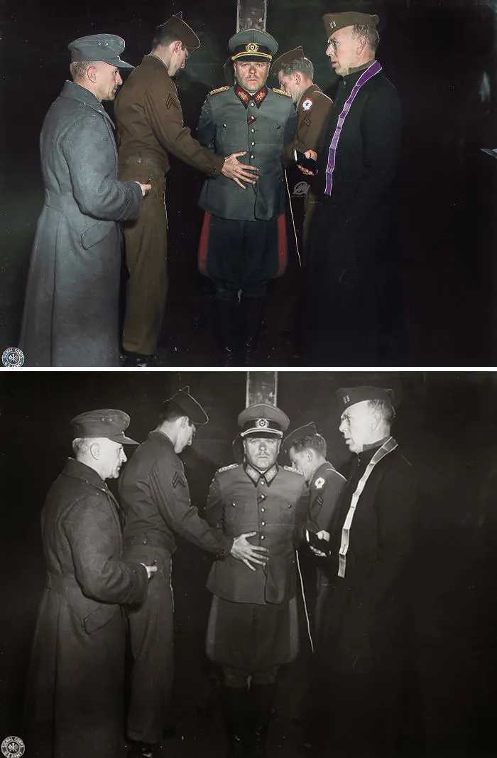 American Troops Prepare Nazi Major General Anton Dostler For Execution For Killing 15 OSS Men, Italy, 1945