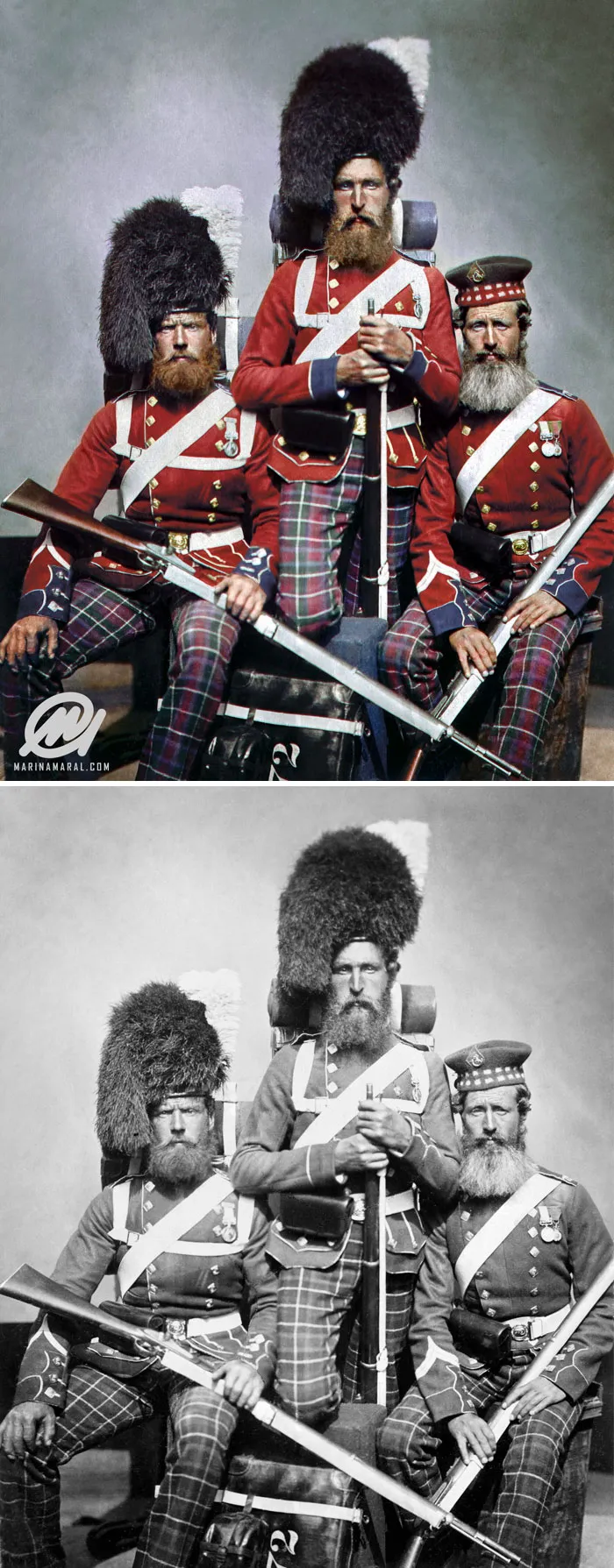 3 de los 72 Highlanders que sirvieron en Crimea, 1853-1856