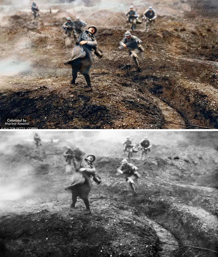 French Soldier Falls After Being Shot In No-Man's-Land At Verdun