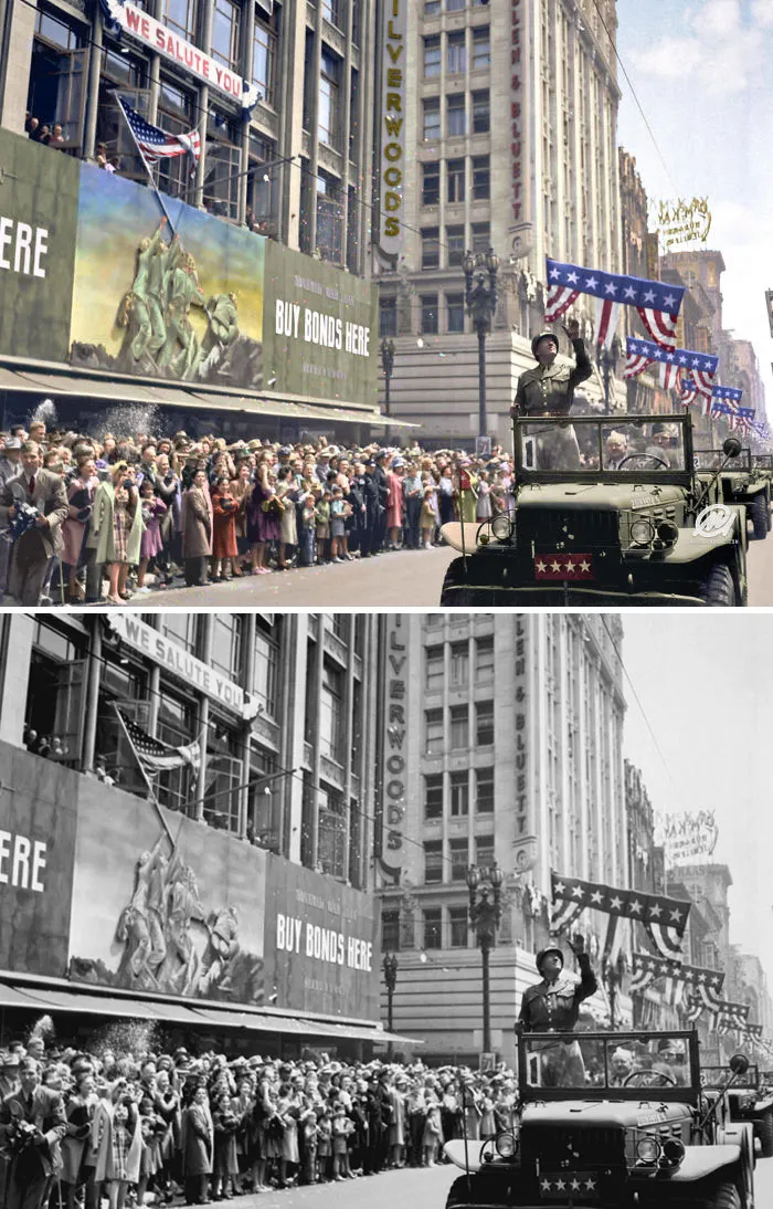 General George S. Patton Acknowledging The Cheers Of The Welcoming Crowds In Los Angeles, Ca, During His Visit On June 9, 1945