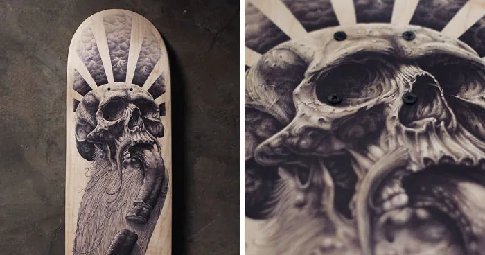 Bic Pen Illustrations On Blank Skate Decks