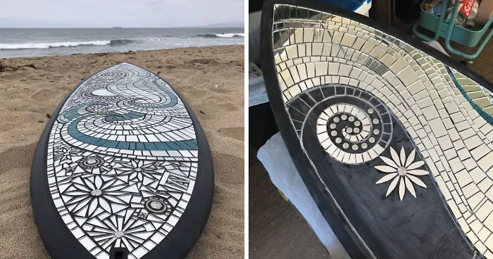 I Created A Mostly Mirror Mosaic Surfboard