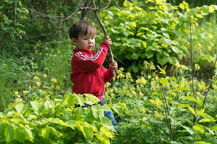 Kid playing with a stick