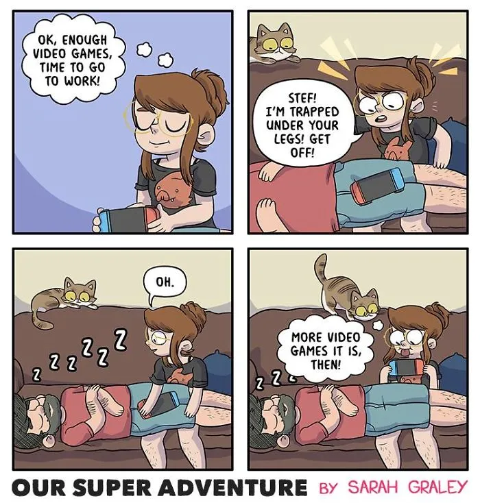 Artist Hilariously Illustrates Everyday Life With Her Fiancé And Their Four Cats, And We Can't Get Enough