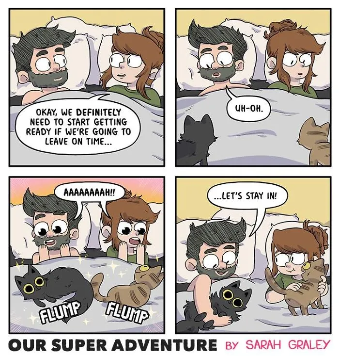Artist Hilariously Illustrates Everyday Life With Her Fiancé And Their Four Cats, And We Can't Get Enough