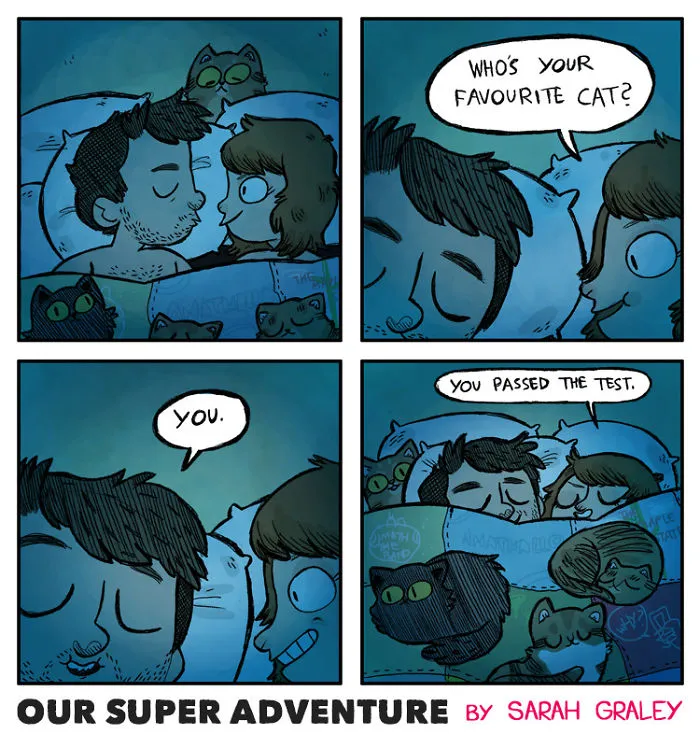 Artist Hilariously Illustrates Everyday Life With Her Fiancé And Their Four Cats, And We Can't Get Enough