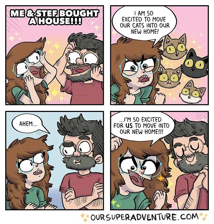 Artist Hilariously Illustrates Everyday Life With Her Fiancé And Their Four Cats, And We Can't Get Enough