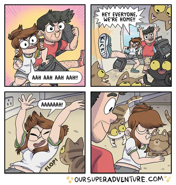 Artist Hilariously Illustrates Everyday Life With Her Fiancé And Their Four Cats, And We Can't Get Enough