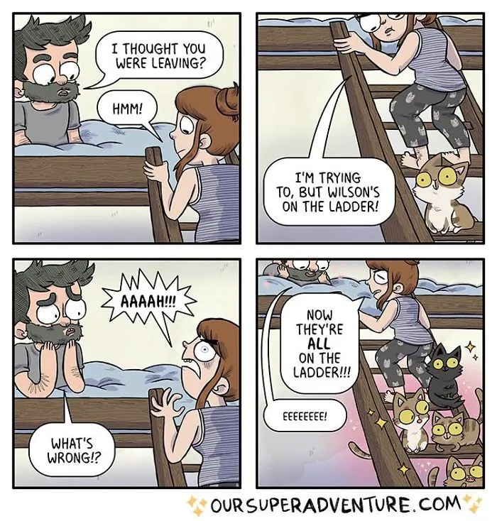 Artist Hilariously Illustrates Everyday Life With Her Fiancé And Their Four Cats, And We Can't Get Enough