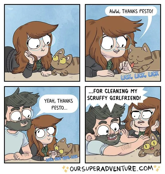 Artist Hilariously Illustrates Everyday Life With Her Fiancé And Their Four Cats, And We Can't Get Enough