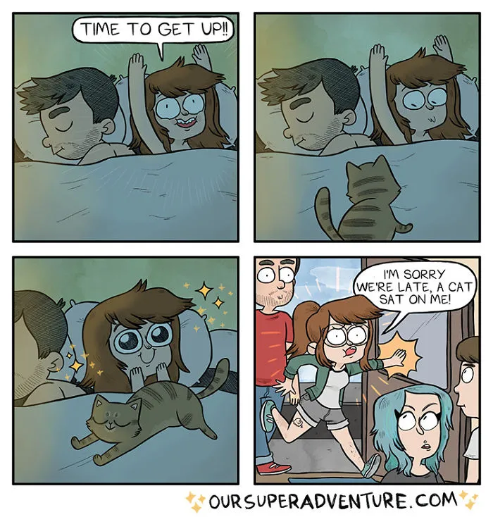 Artist Hilariously Illustrates Everyday Life With Her Fiancé And Their Four Cats, And We Can't Get Enough