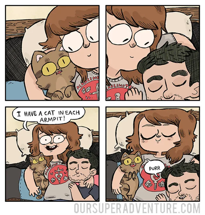 Artist Hilariously Illustrates Everyday Life With Her Fiancé And Their Four Cats, And We Can't Get Enough