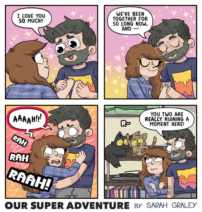 Artist Hilariously Illustrates Everyday Life With Her Fiancé And Their Four Cats, And We Can't Get Enough