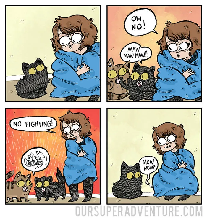 Artist Hilariously Illustrates Everyday Life With Her Fiancé And Their Four Cats, And We Can't Get Enough