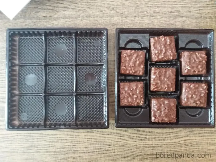 Las obleas de chocolate que compré hace una semana y las que he comprado hoy. Por el mismo precio, por supuesto