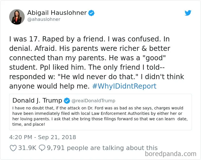 Trump Asks “Why Didn’t They Call The FBI 36 Years Ago?” Gets Shut Down With #WhyIDidntReport Tweets