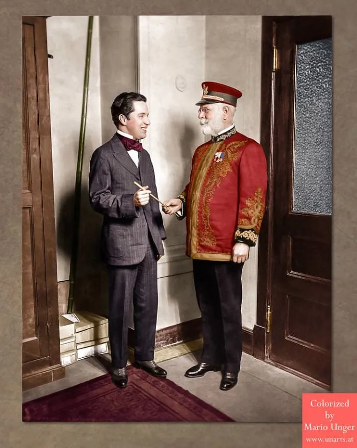 Chaplin And Sousa Not Exactly Fitting The Post, But Sousa Is Wearing A Uniform At Least