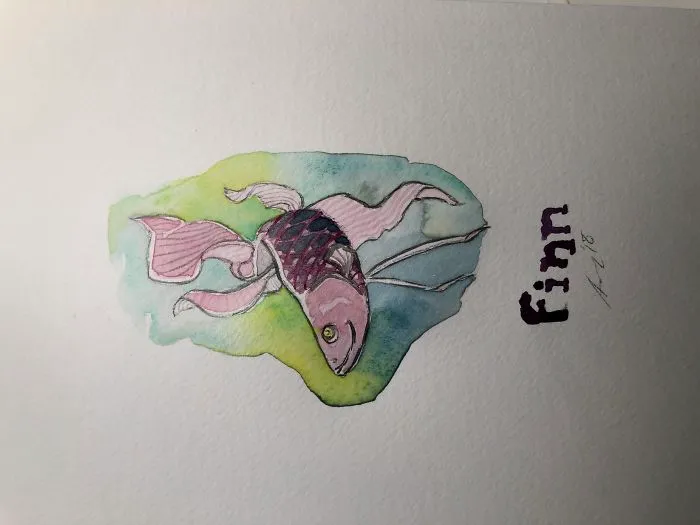 A Watercolor Journal Entry Of My Betta Fish. This Is Finn!