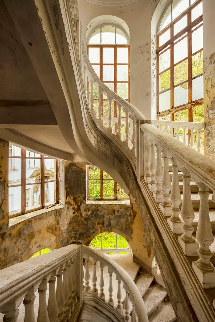 Beautiful Staircase Inside An Abandoned Hotel