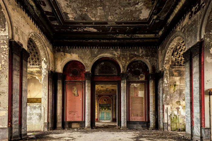 Black And Red Shell Of A Former Train Station In Sukhumi
