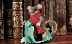 Mouse On A Moped Needle Felt Sculpture By Moonbrush Wood Studios