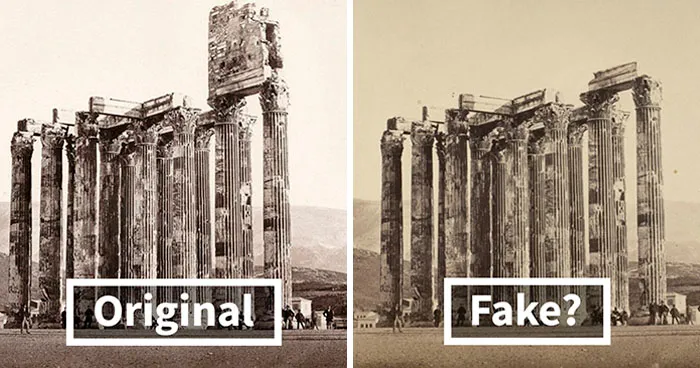 Guy Notices Something Odd On Top Of Zeus' Temple In 1858 Photo, Discovers What They Don't Teach At School