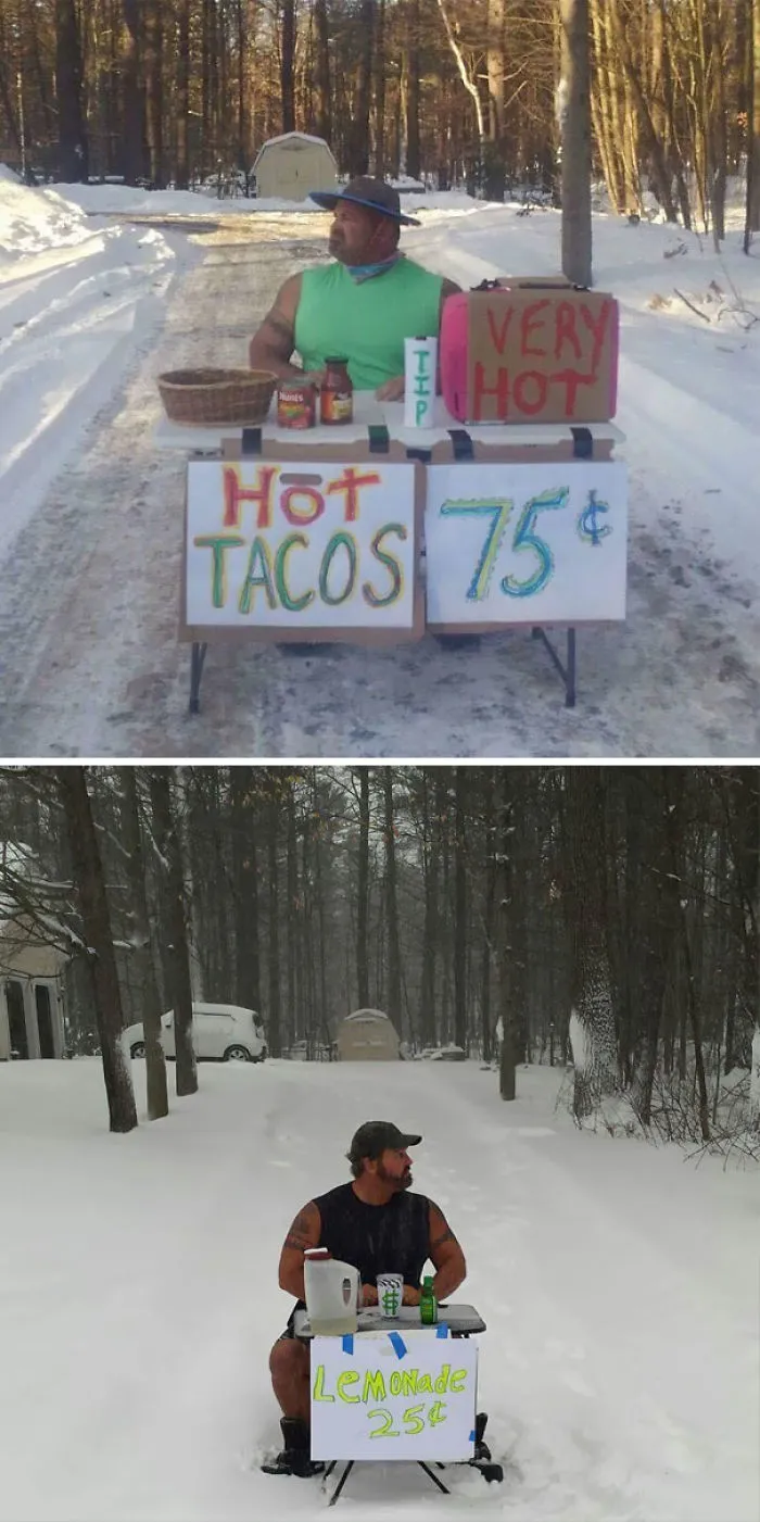 Mi padre haciendo cosas raras cuando estamos en pleno record de temperaturas bajas
