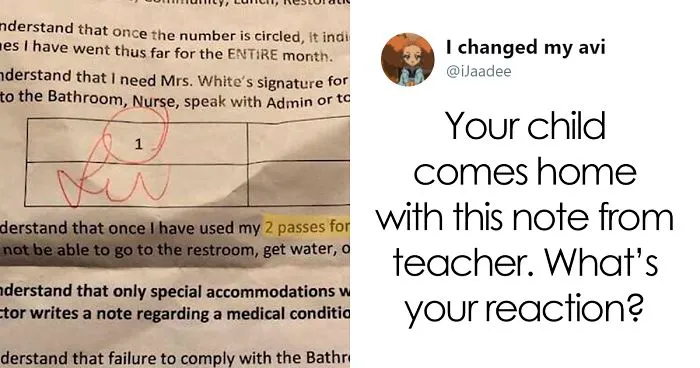 People Can't Believe The Shocking Note This Teacher Gave To A Kid After They Asked For A Permission To Go To The Bathroom