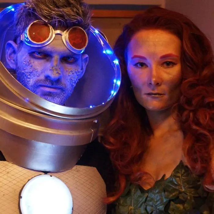 A detailed Mr. Freeze and Poison Ivy cosplay, great for couples Halloween costume ideas.