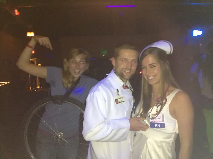 A man and woman dressed as a doctor and nurse, creative couples Halloween costume ideas.