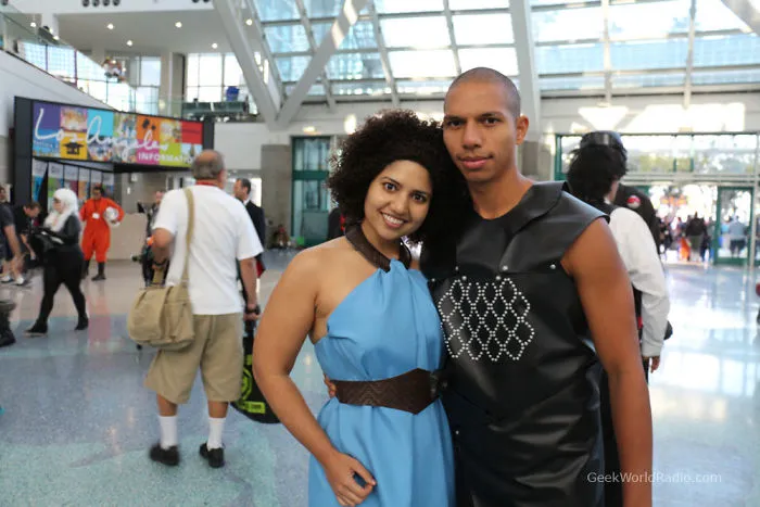 Couples Halloween costume ideas featuring Game of Thrones characters Missandei and Grey Worm at a convention.