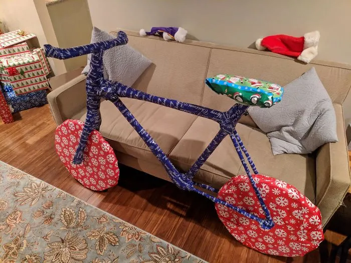 Bought My Brother Tree Trimmers For Christmas, Built A Cardboard Frame Around Them And Wrapped Them Like This