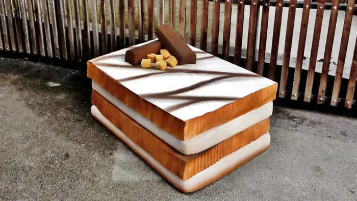 French Street Artist Takes Recycling To Another Level By Transforming Discarded Mattresses Into Delicious Food Sculptures