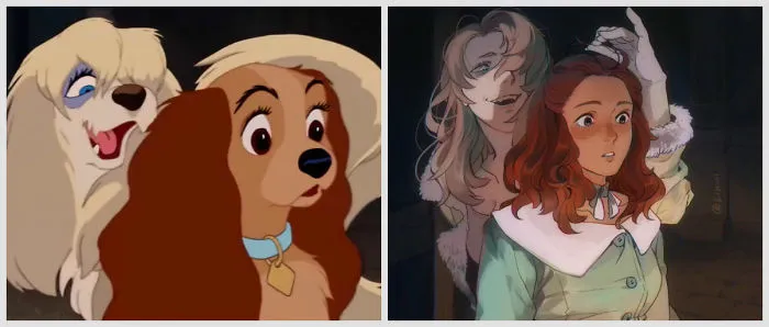 Artists Redesigned The Scene From The Movie 'Lady And The Tramp' As An Anime And The Internet Loved It